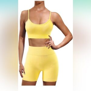 Amazon Yellow 2 Piece Workout Set Bra and Biker shorts